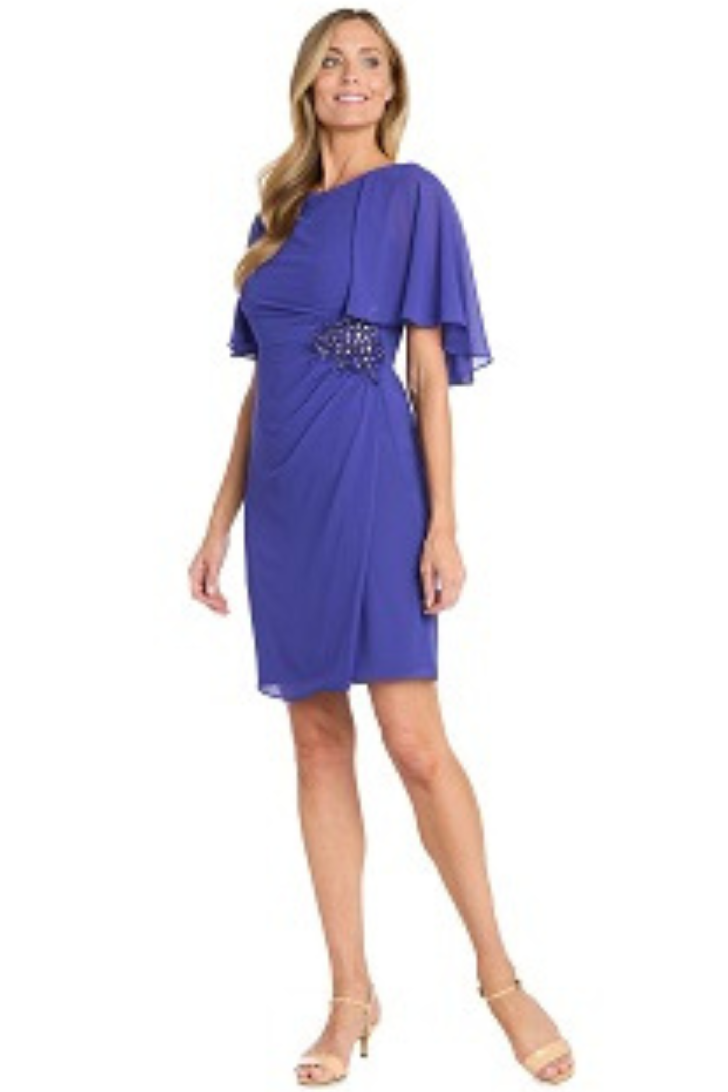 R&M Richards Embellished Flutter-Sleeve Sheath Dress