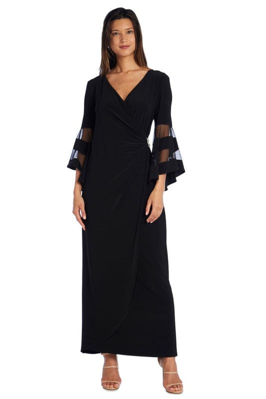 RM Richards Sheer Trim Bell Sleeve Evening Dress