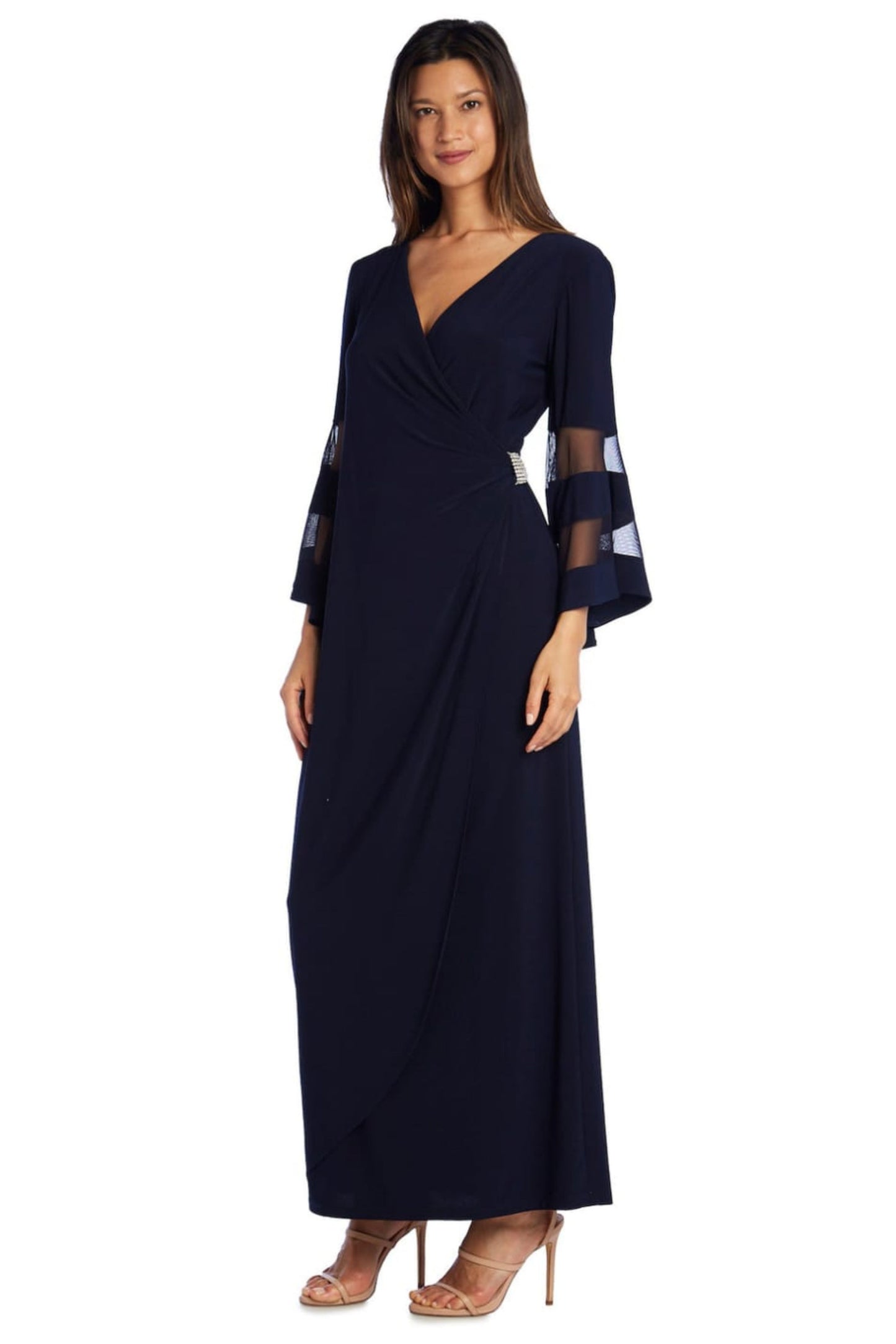 RM Richards Sheer Trim Bell Sleeve Evening Dress