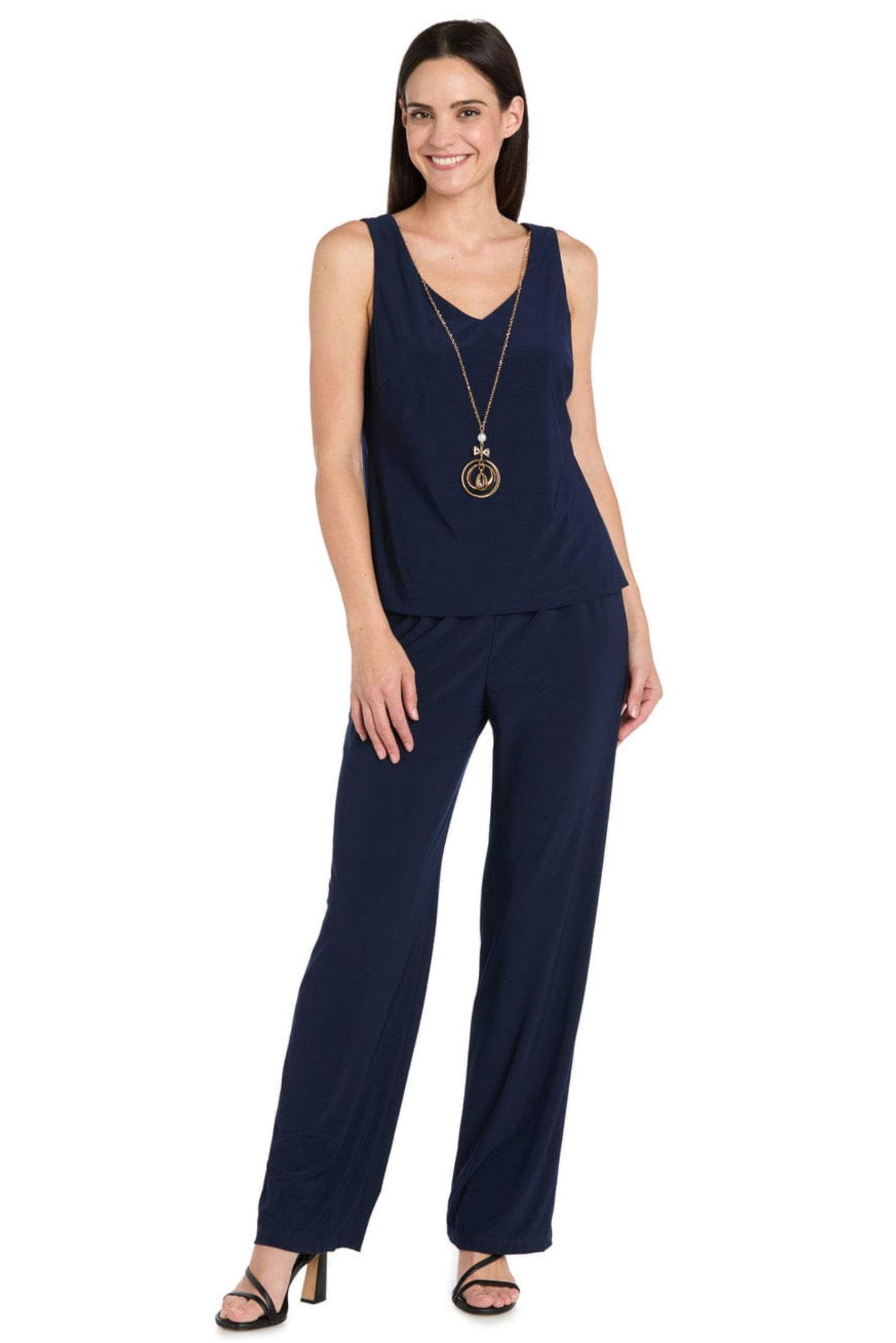 R&M Richards Navy & Gold Embroidered Duster 3-Piece Formal Pant Set