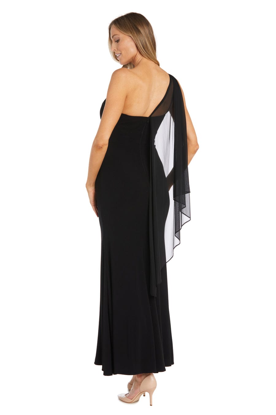 R&M Richards One-Shoulder Evening Gown with Ruched Bodice