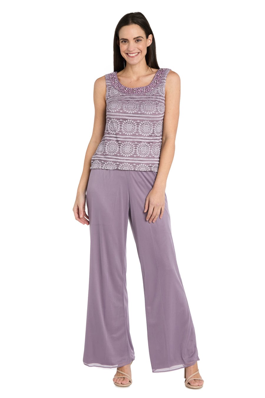 R&M Richards Three-Piece Lace & Chiffon Evening Pant Set