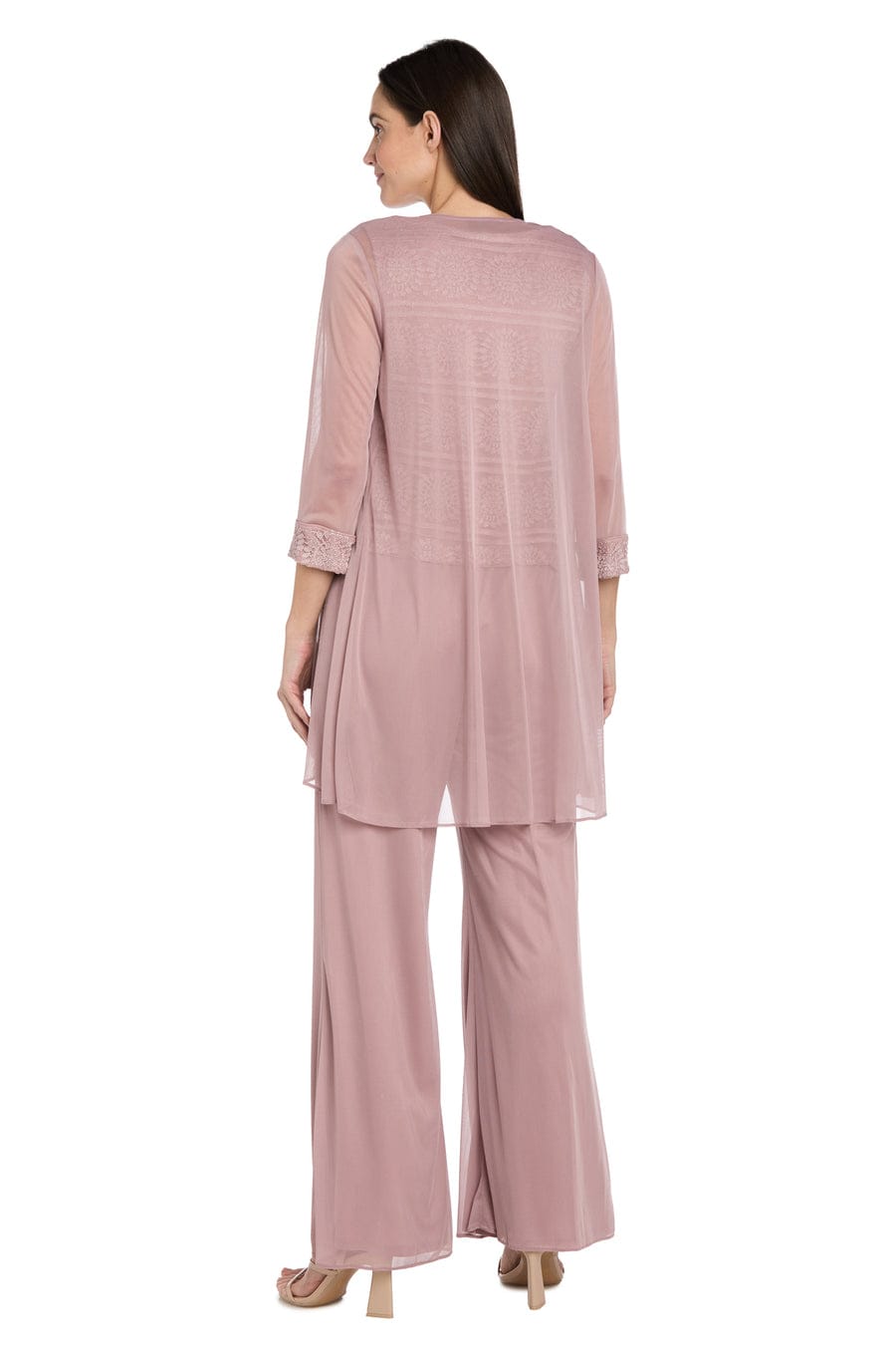 R&M Richards Three-Piece Lace & Chiffon Evening Pant Set