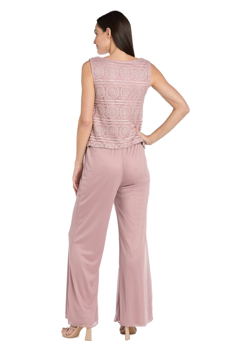 R&M Richards Three-Piece Lace & Chiffon Evening Pant Set