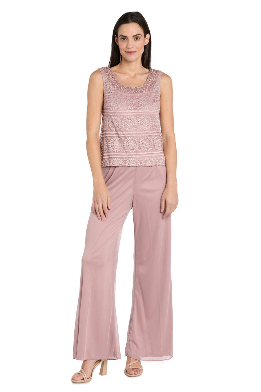 R&M Richards Three-Piece Lace & Chiffon Evening Pant Set