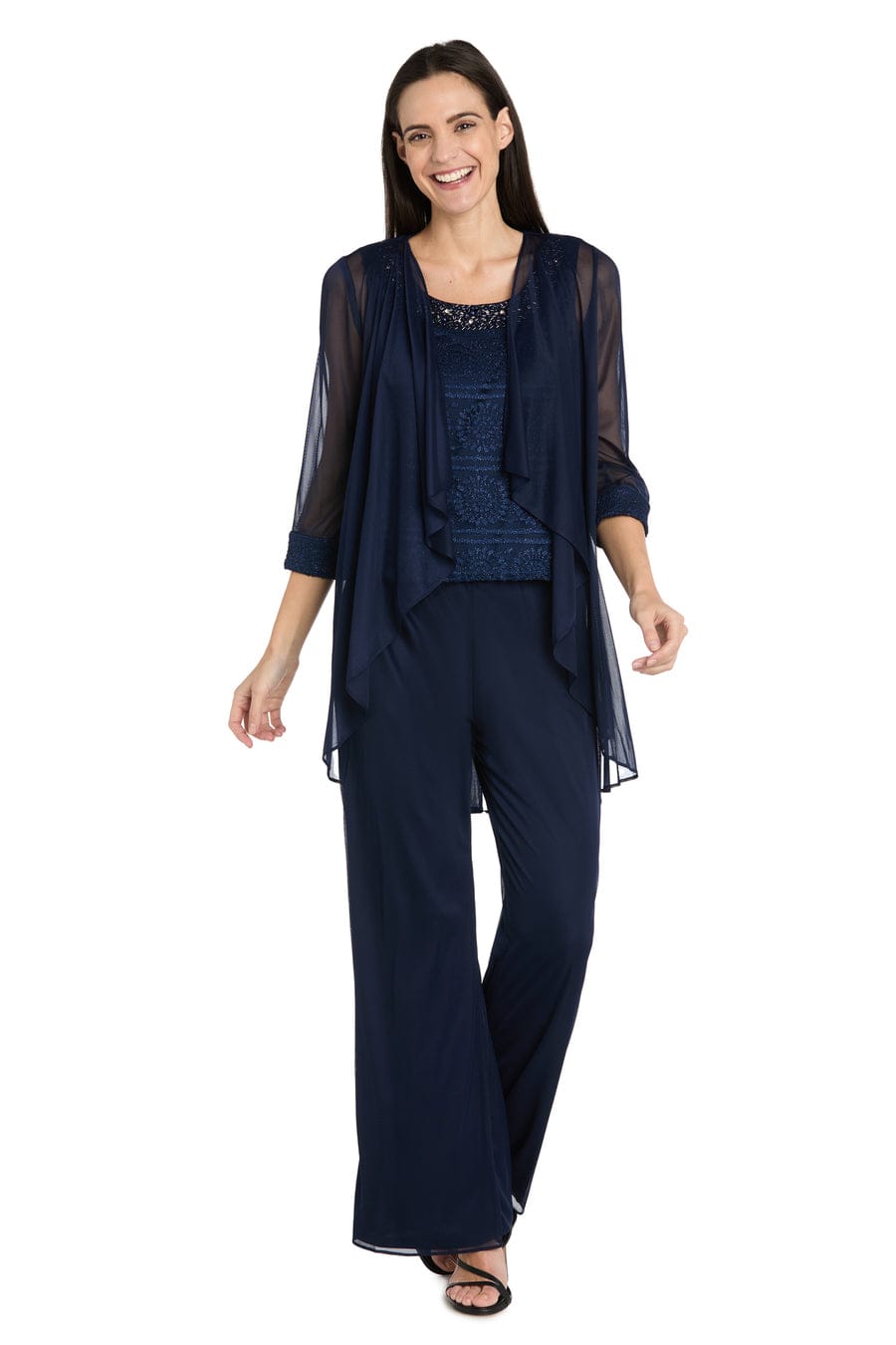 R&M Richards Three-Piece Lace & Chiffon Evening Pant Set