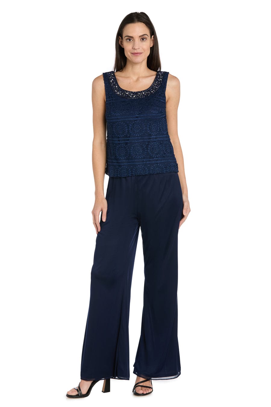 R&M Richards Three-Piece Lace & Chiffon Evening Pant Set