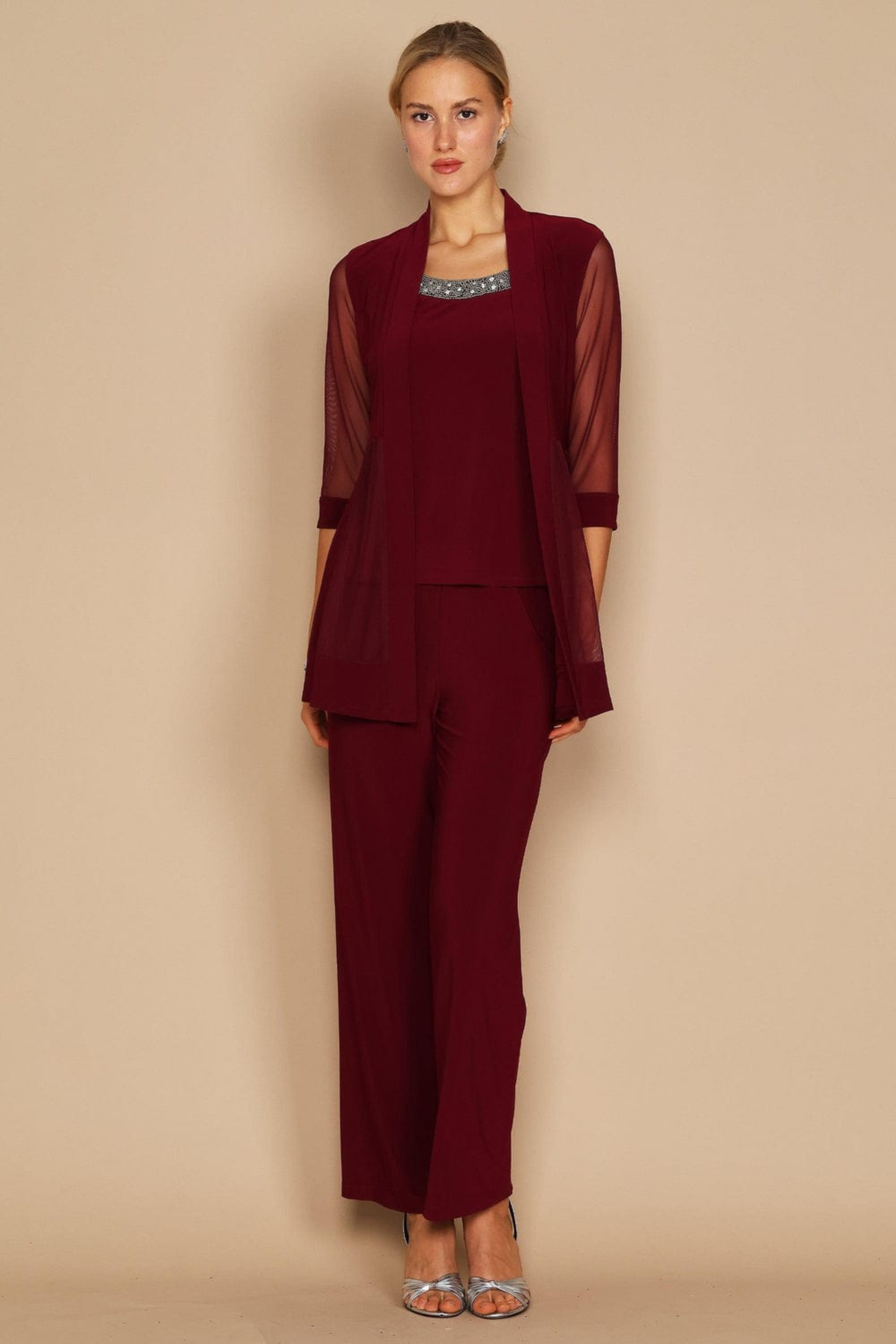 RM Richards Embellished Neck 2-Piece Pants Suit