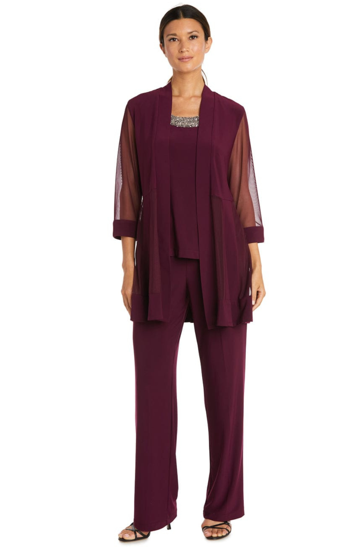 RM Richards Embellished Neck 2-Piece Pants Suit