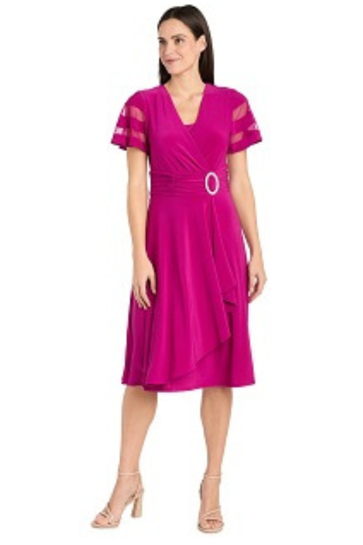 R&M Richards Rhinestone Buckle Ruffled Cocktail Dress