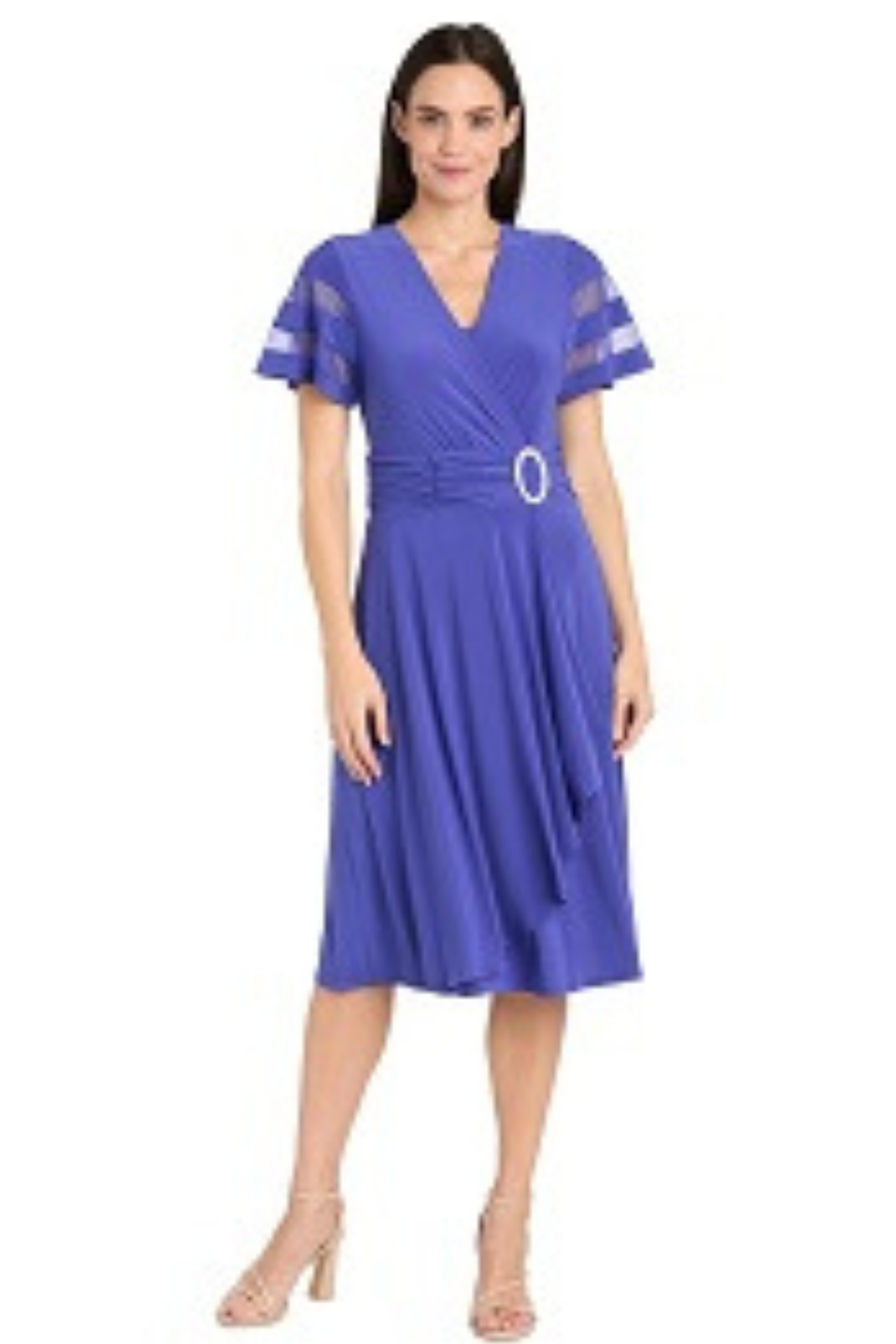 R&M Richards Rhinestone Buckle Ruffled Cocktail Dress