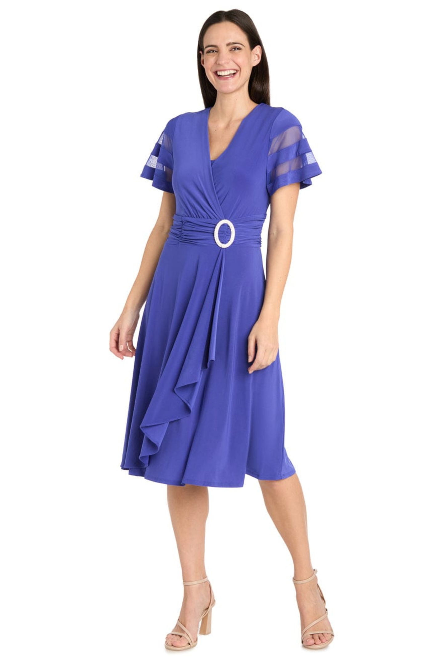 R&M Richards Rhinestone Buckle Ruffled Cocktail Dress
