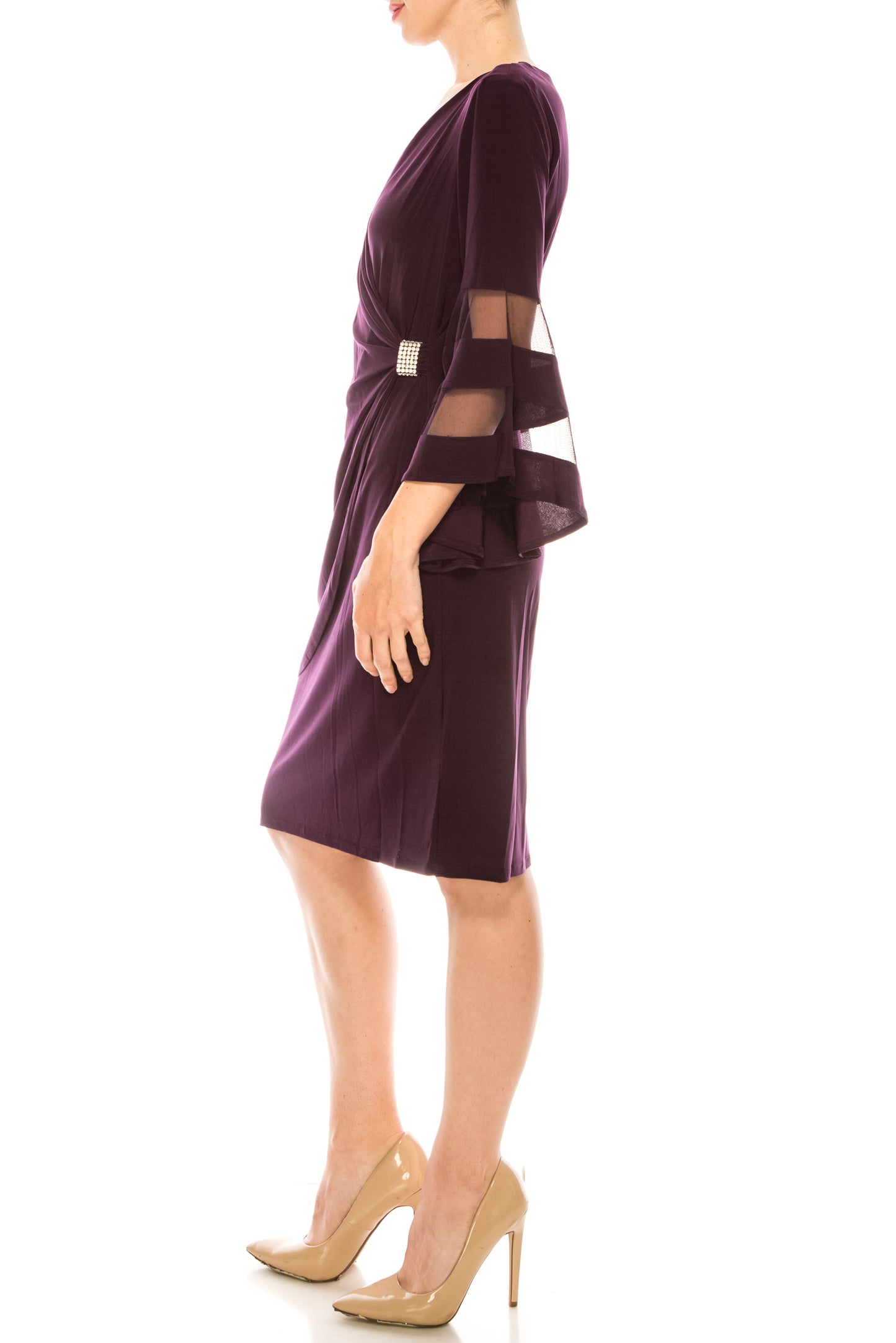 R&M Richards Bell Mesh Sleeve Short Evening Dress