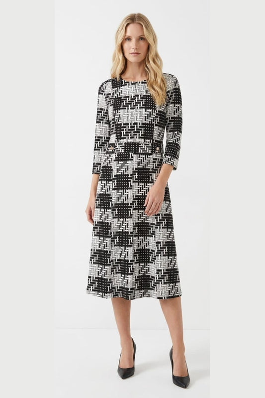 Jessica Rose Monochrome Tweed Basketweave A-Line Shift Dress