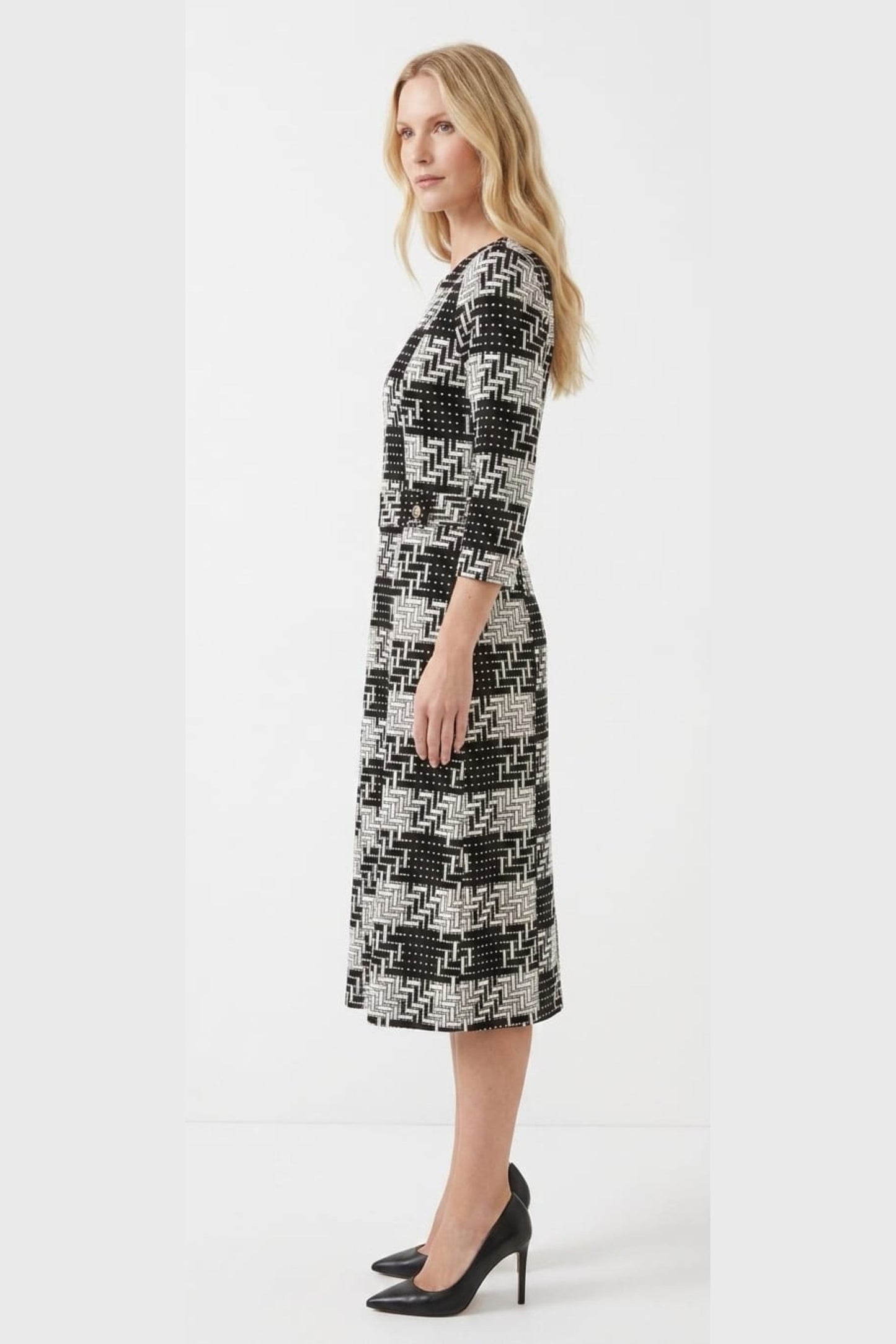 Jessica Rose Monochrome Tweed Basketweave A-Line Shift Dress