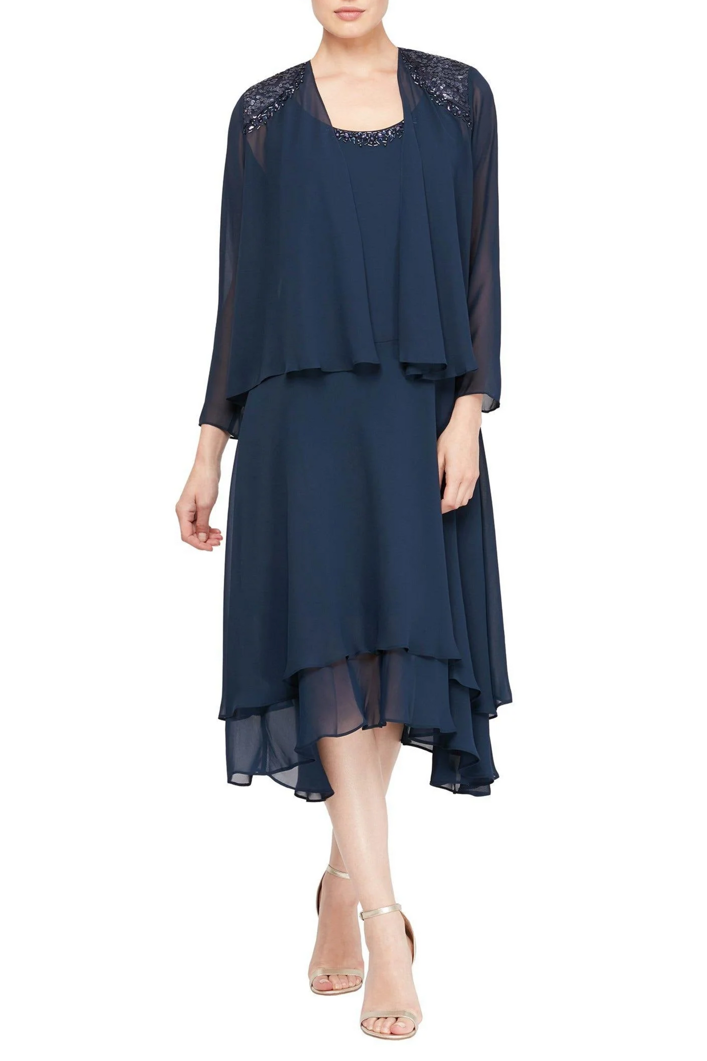 SLNY Embellished 2-Piece Evening Jacket Dress