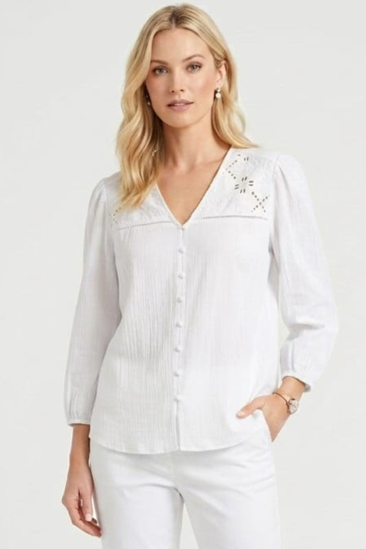 Zac & Rachel Eyelet Embroidered V-Neck Blouse