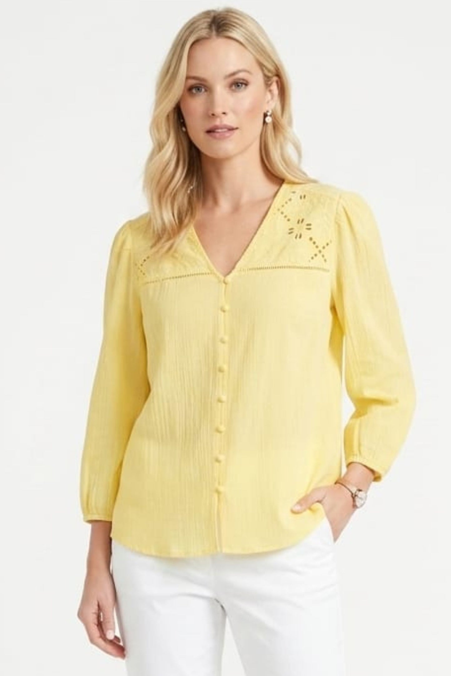 Zac & Rachel Eyelet Embroidered V-Neck Blouse