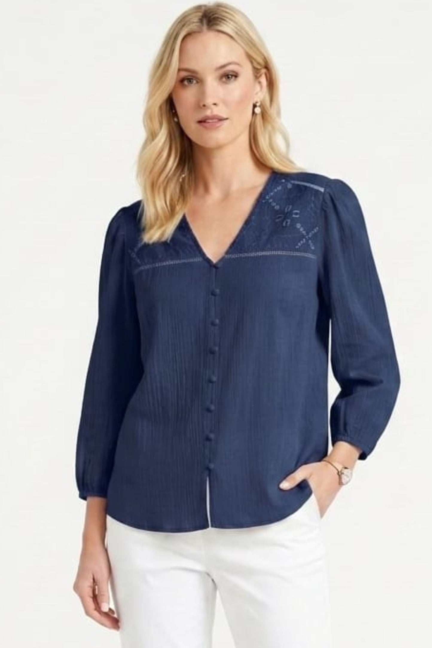 Zac & Rachel Eyelet Embroidered V-Neck Blouse