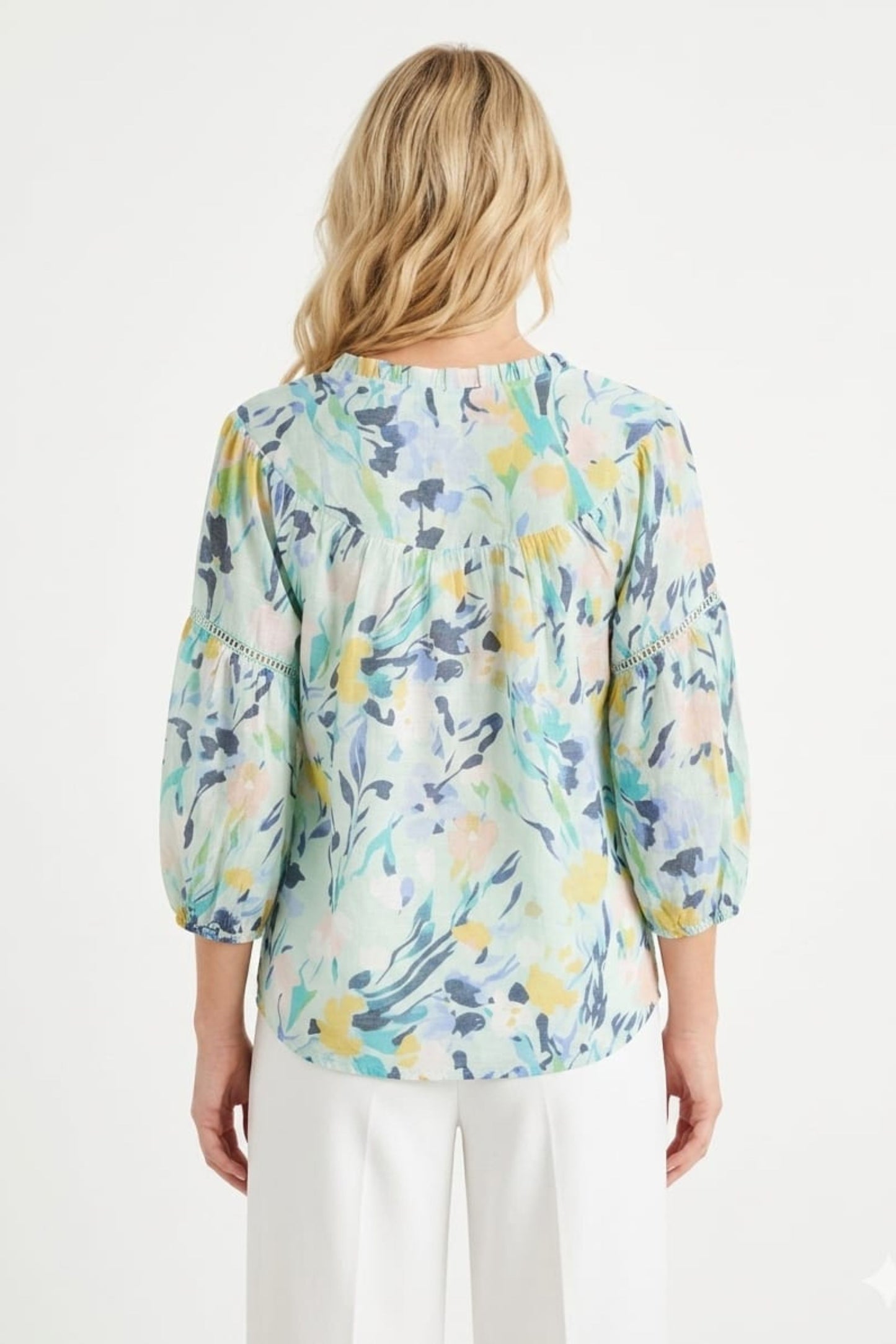 Zac & Rachel Ice Morn Navy Blazer Floral Ladder-Trim Day Top