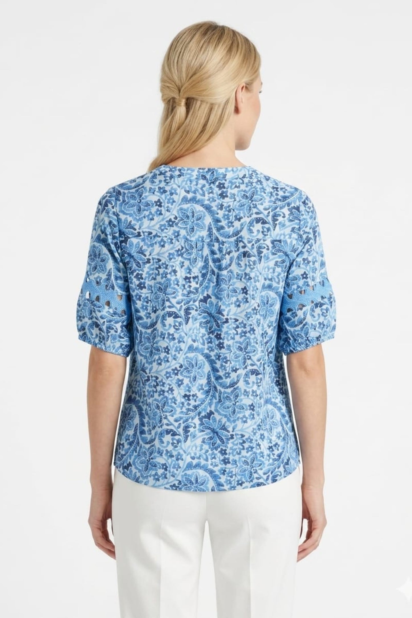 Zac & Rachel Victoria Blue Tonal Abstract Floral Day Top