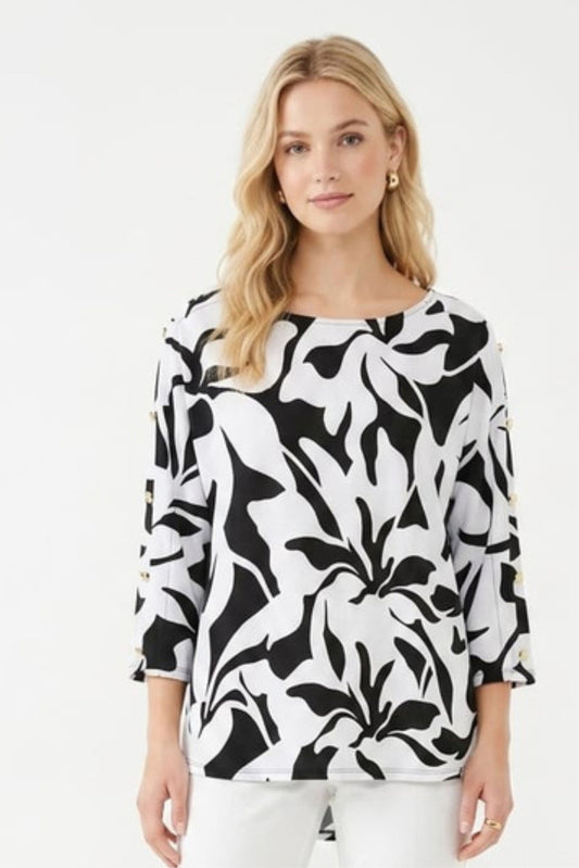 Zac & Rachel Floral Button-Sleeve Top