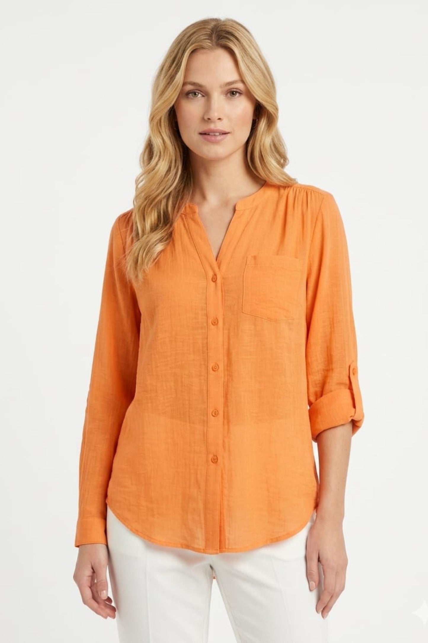 Zac & Rachel Convertible Roll-Sleeve Button-Down Blouse