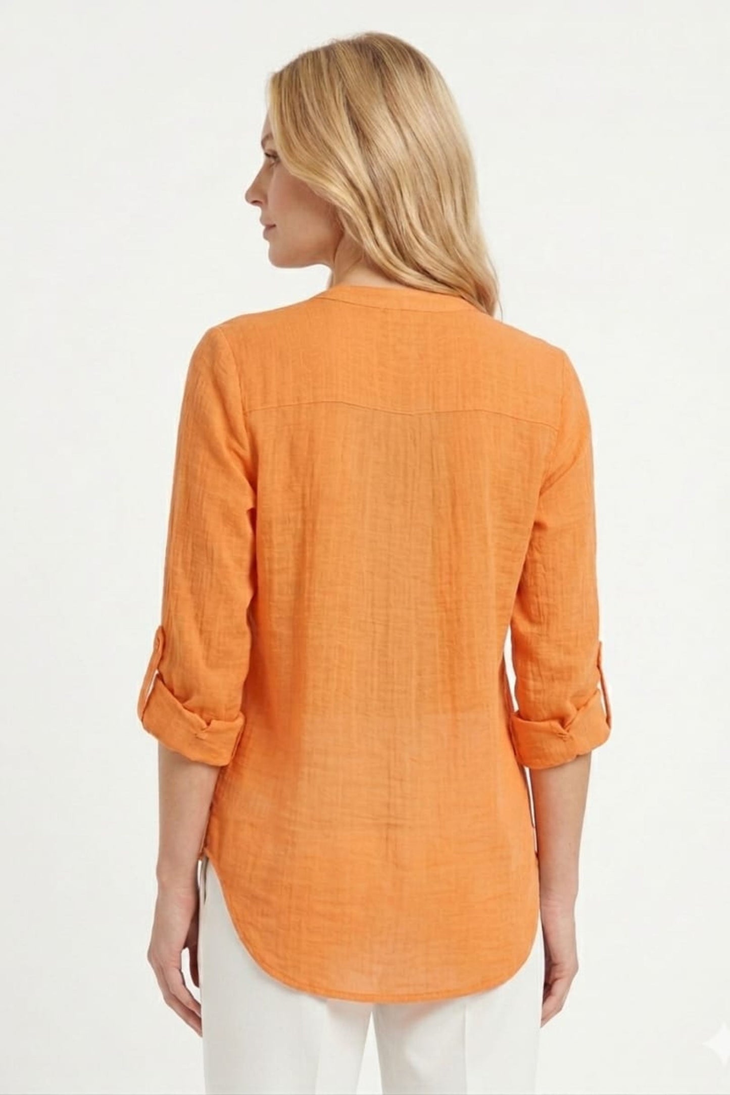 Zac & Rachel Convertible Roll-Sleeve Button-Down Blouse