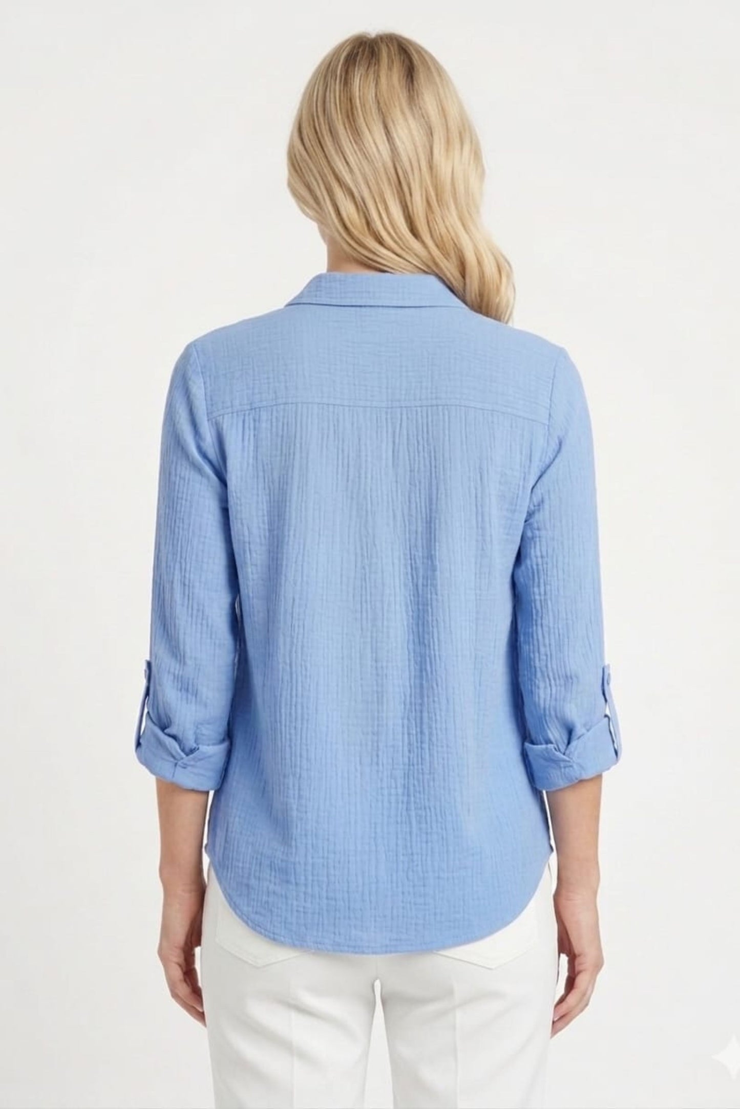 Zac & Rachel Convertible Roll-Sleeve Button-Down Blouse