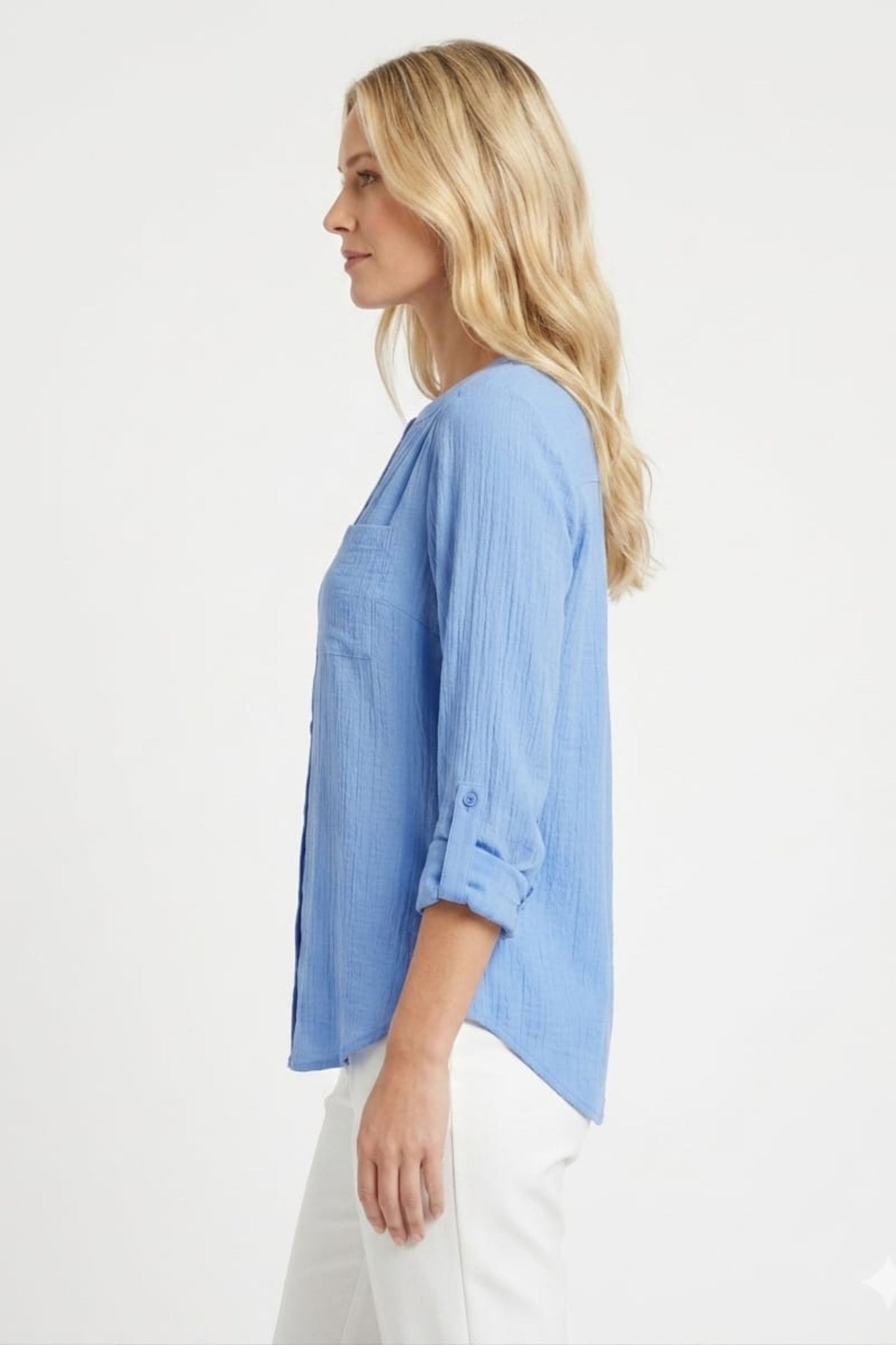 Zac & Rachel Convertible Roll-Sleeve Button-Down Blouse