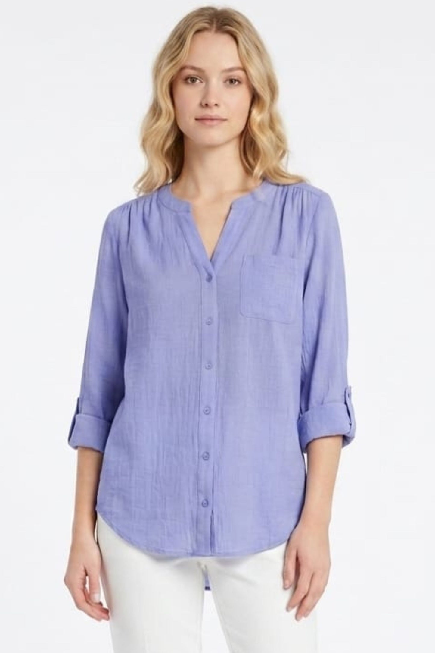 Zac & Rachel Convertible Roll-Sleeve Button-Down Blouse