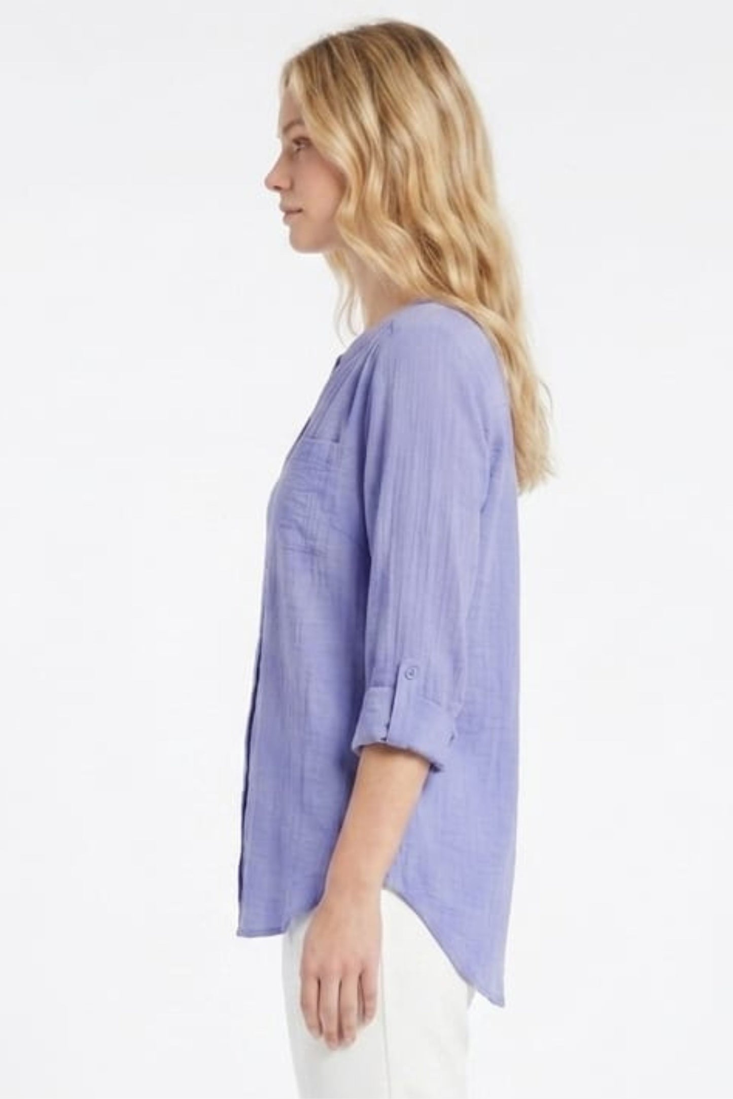 Zac & Rachel Convertible Roll-Sleeve Button-Down Blouse