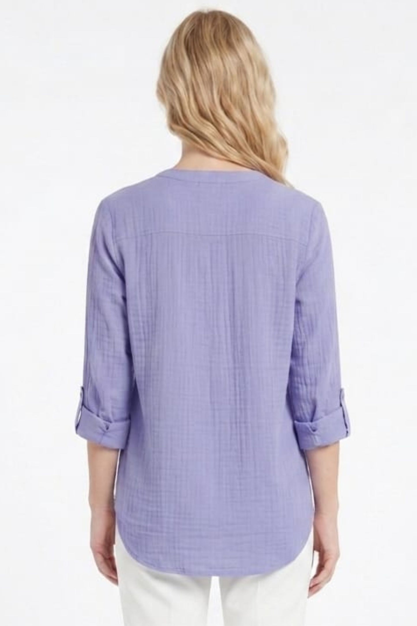 Zac & Rachel Convertible Roll-Sleeve Button-Down Blouse