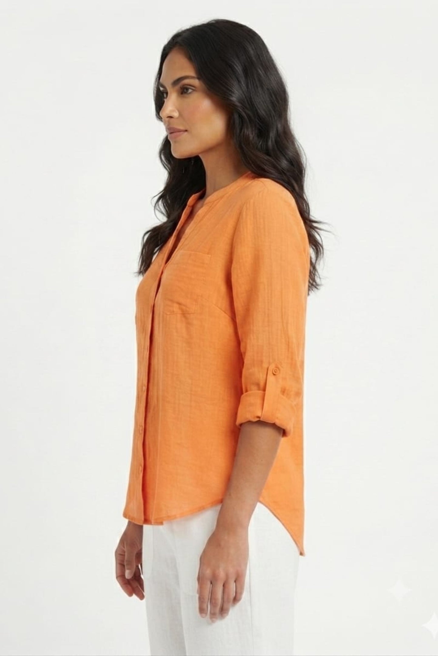 Zac & Rachel Convertible Roll-Sleeve Button-Down Blouse
