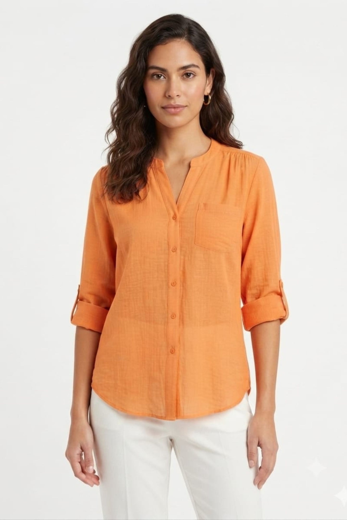 Zac & Rachel Convertible Roll-Sleeve Button-Down Blouse