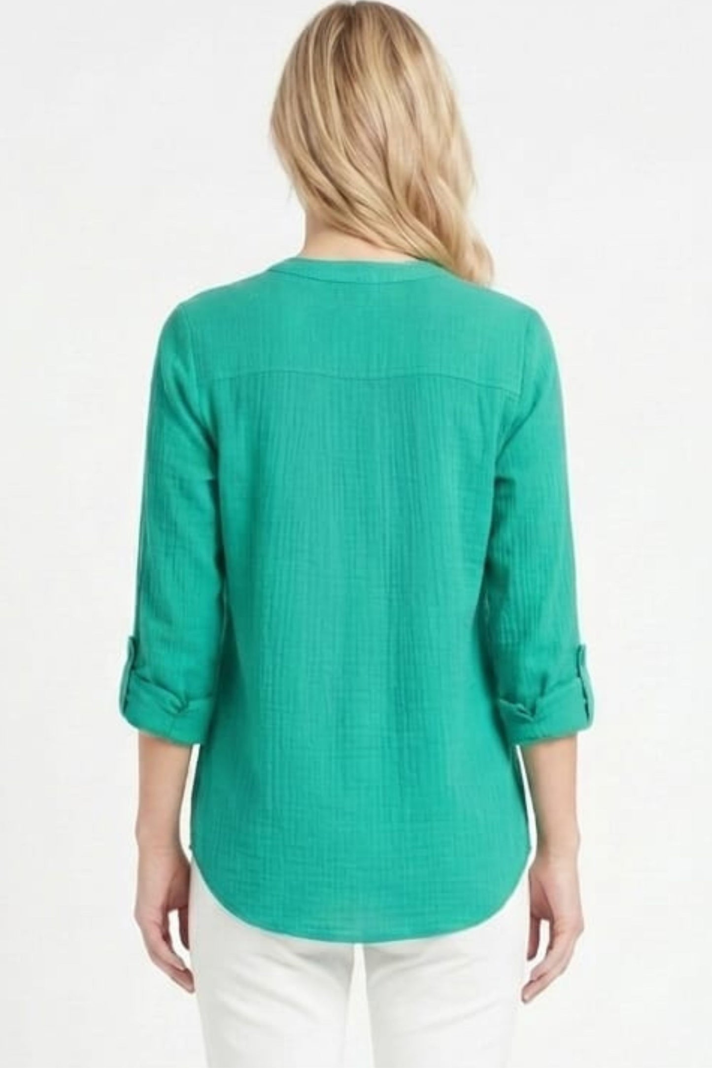 Zac & Rachel Convertible Roll-Sleeve Button-Down Blouse