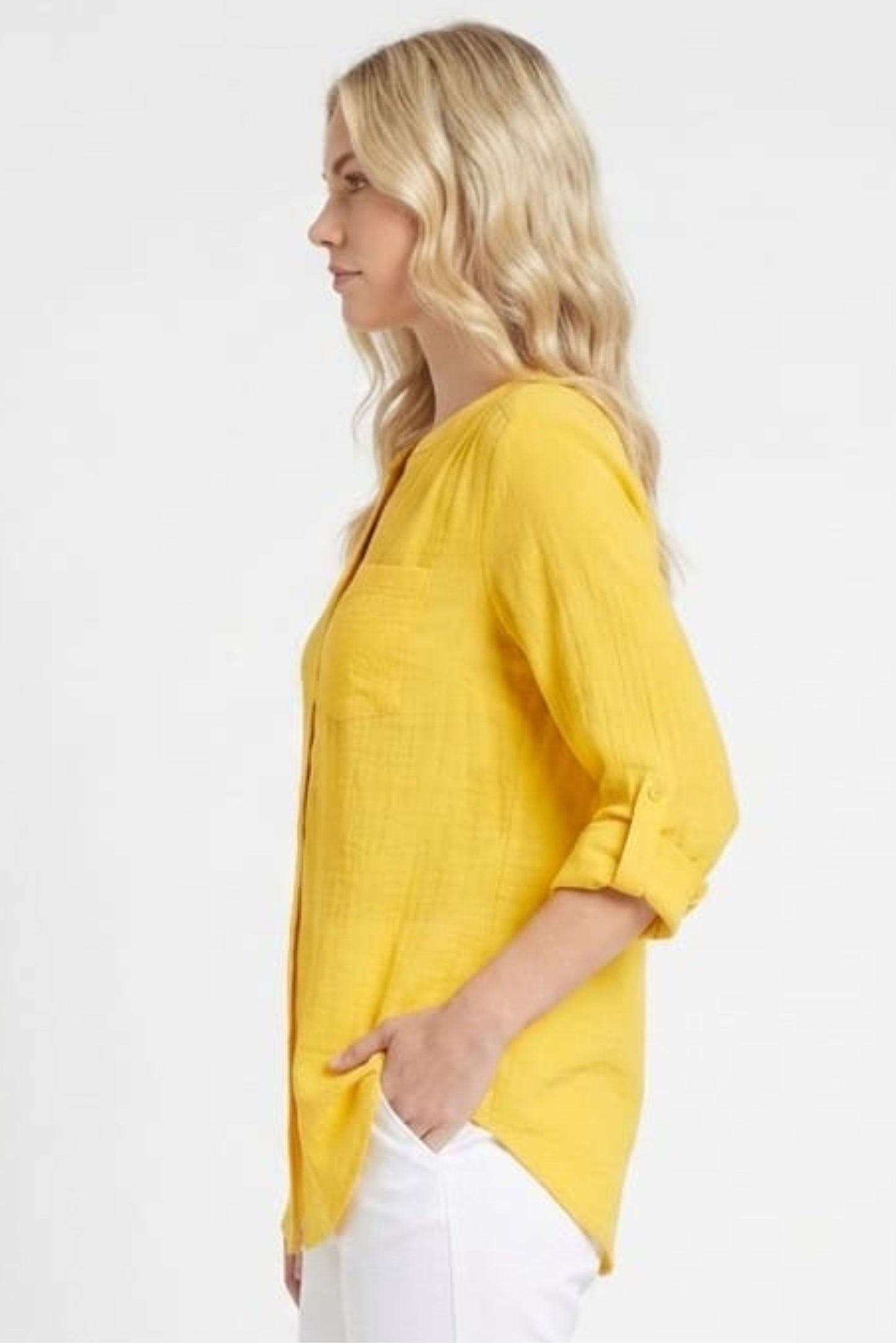 Zac & Rachel Convertible Roll-Sleeve Button-Down Blouse