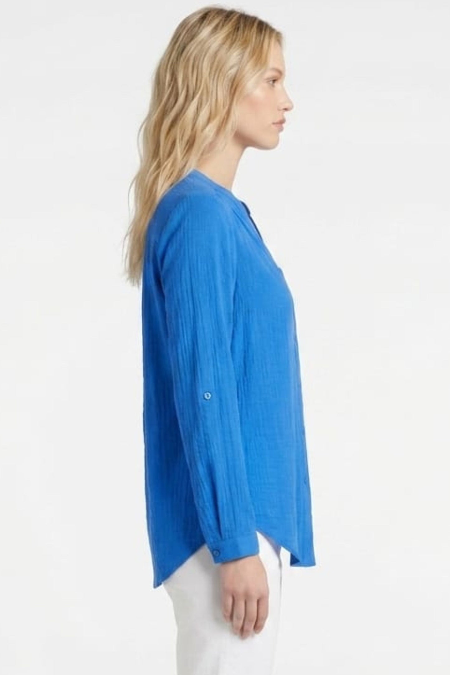 Zac & Rachel Convertible Roll-Sleeve Button-Down Blouse