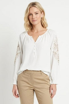 Zac & Rachel  Print Split-Neck Blouse