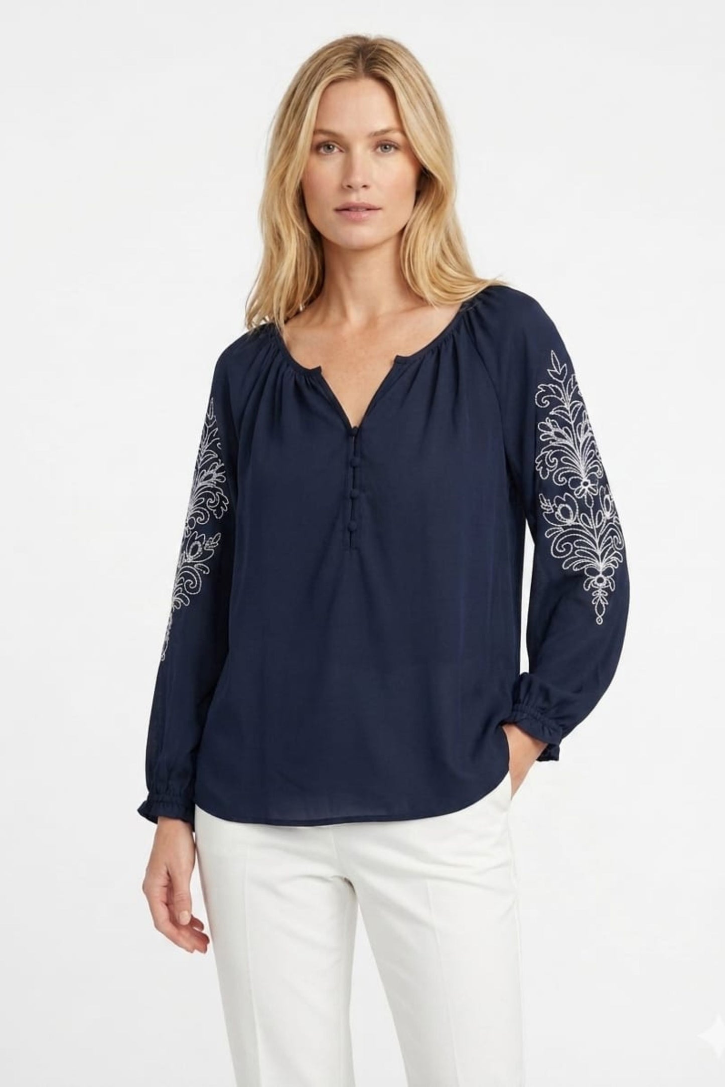 Zac & Rachel  Print Split-Neck Blouse