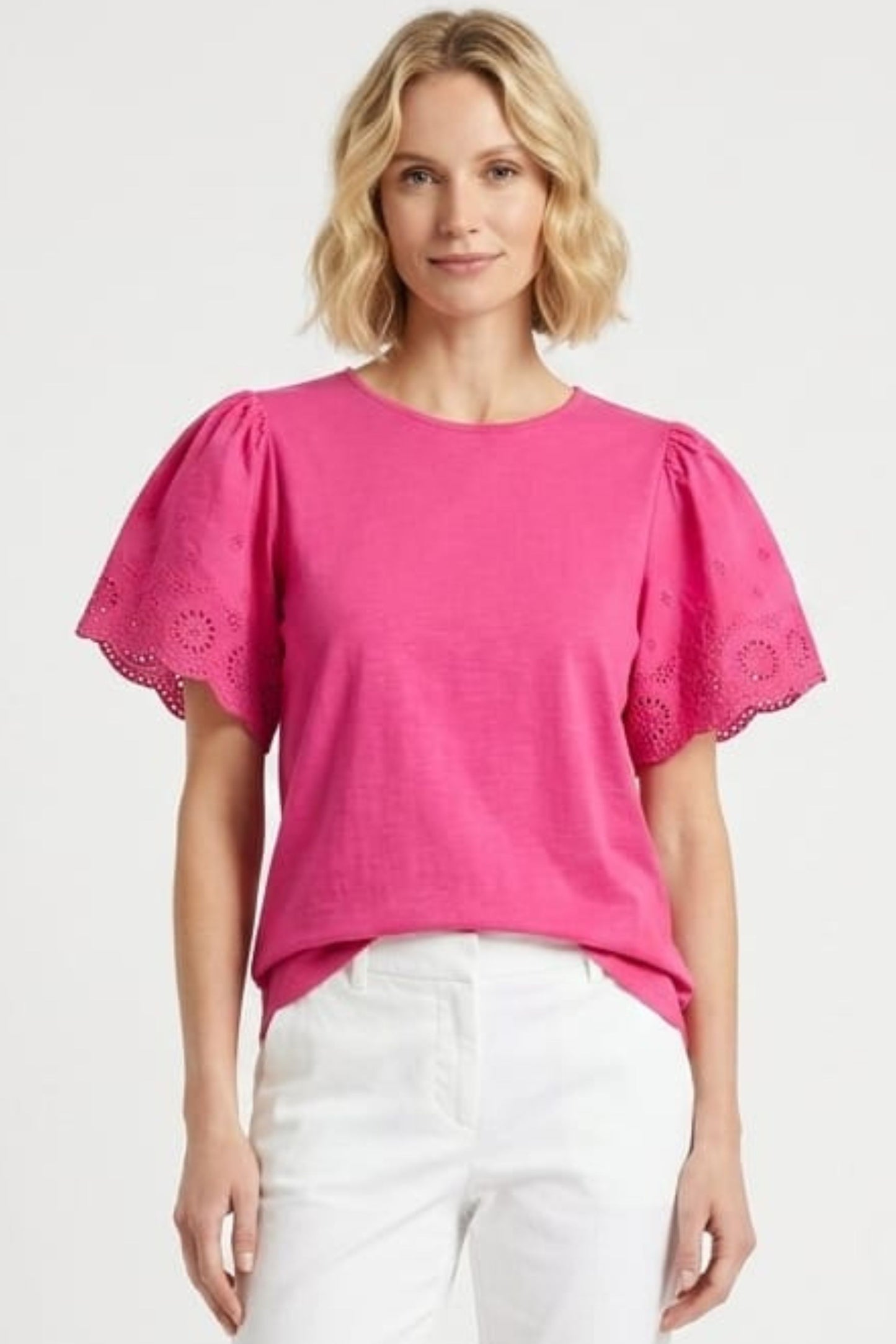 Zac & Rachel Pink Yarrow Eyelet Flutter-Sleeve Top