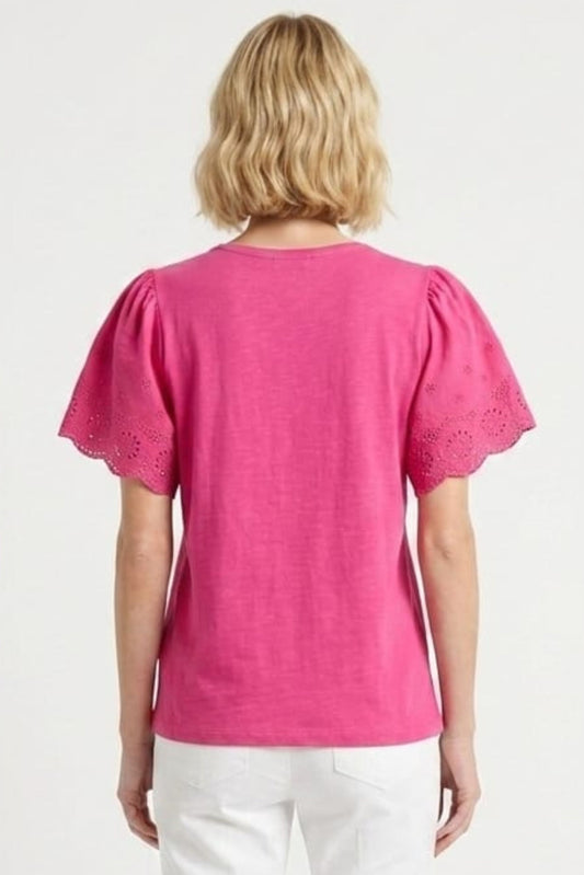 Zac & Rachel Pink Yarrow Eyelet Flutter-Sleeve Top
