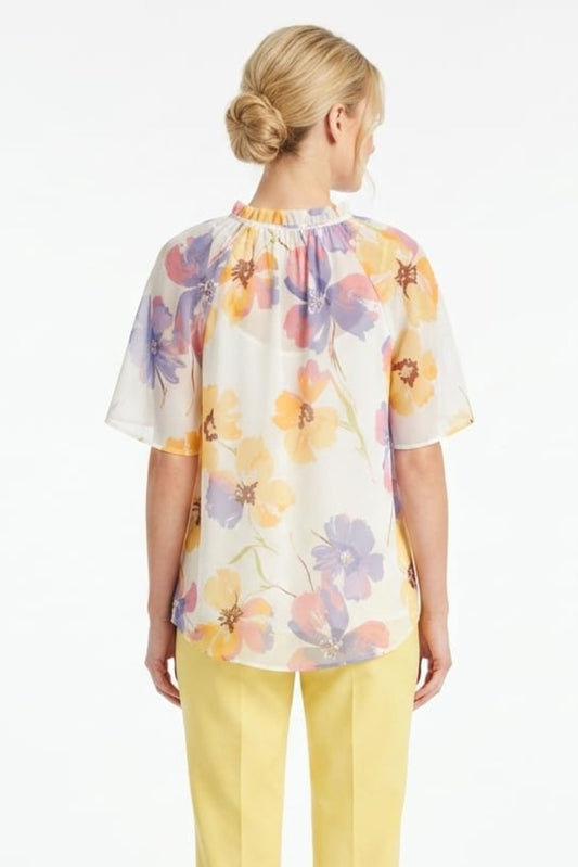 Zac & Rachel White Lemon Meringue Floral Split-Neck Day Top