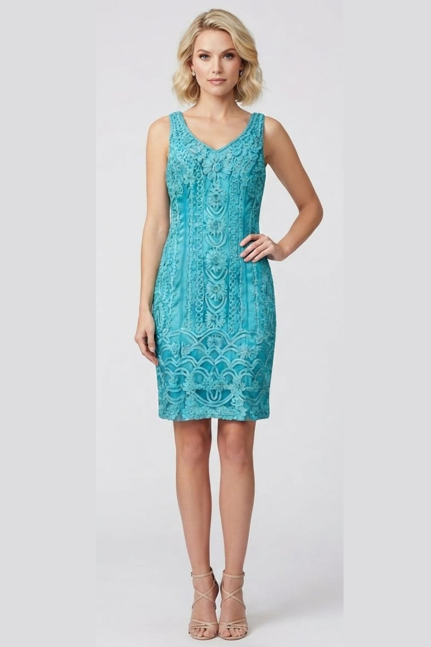 Sue Wong Marine Embroidered Lace Cocktail Dress