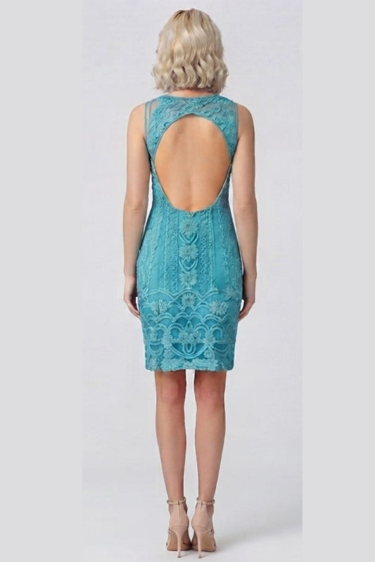 Sue Wong Marine Embroidered Lace Cocktail Dress