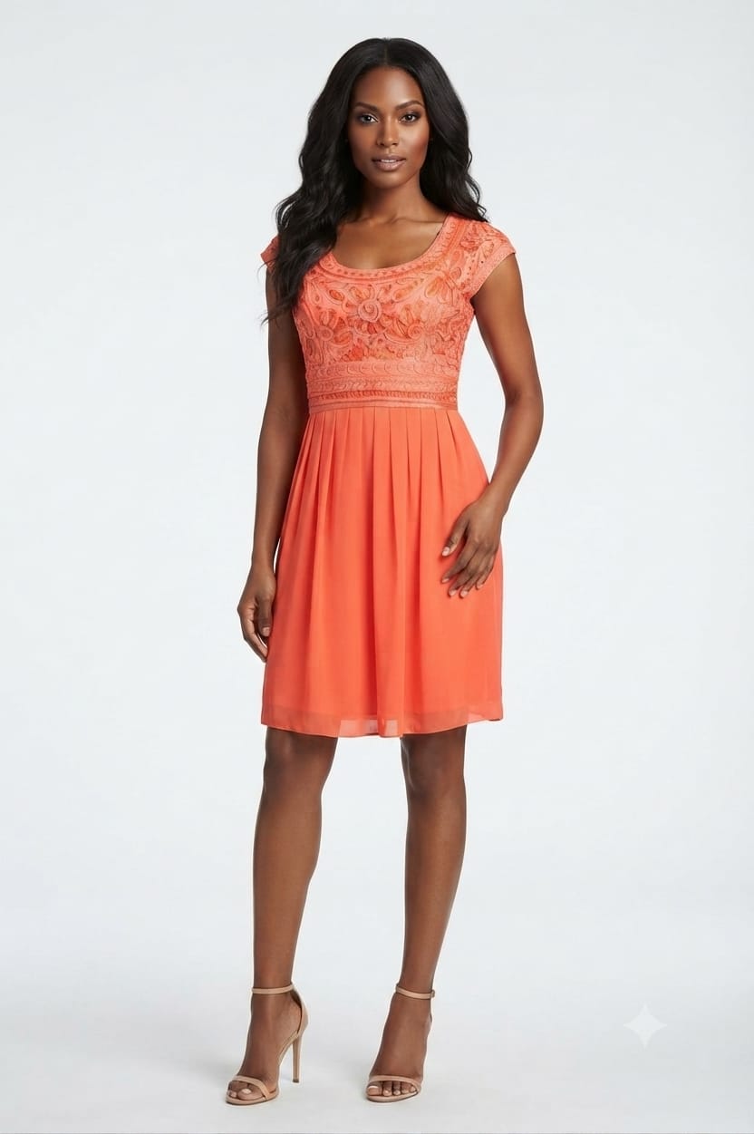 Sue Wong Soutache Embroidered Pleated A-Line Dress