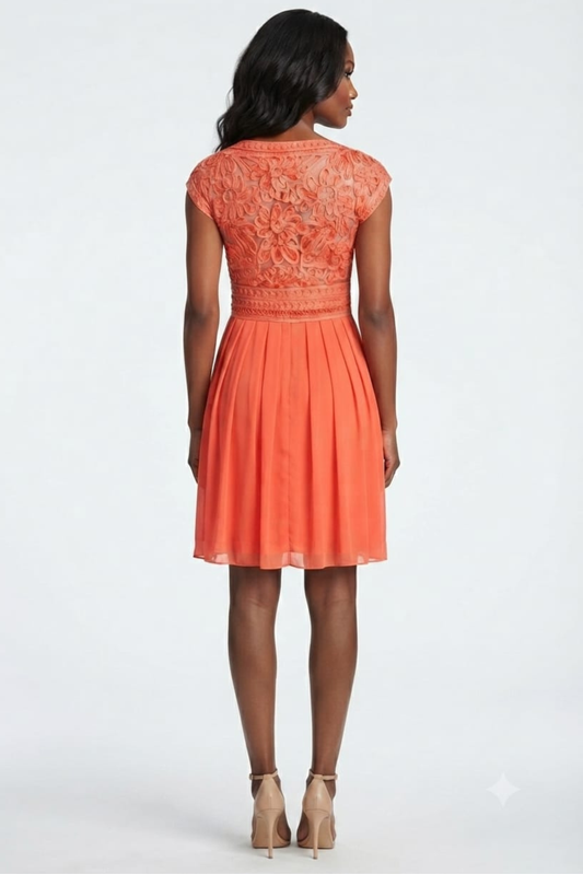 Sue Wong Soutache Embroidered Pleated A-Line Dress
