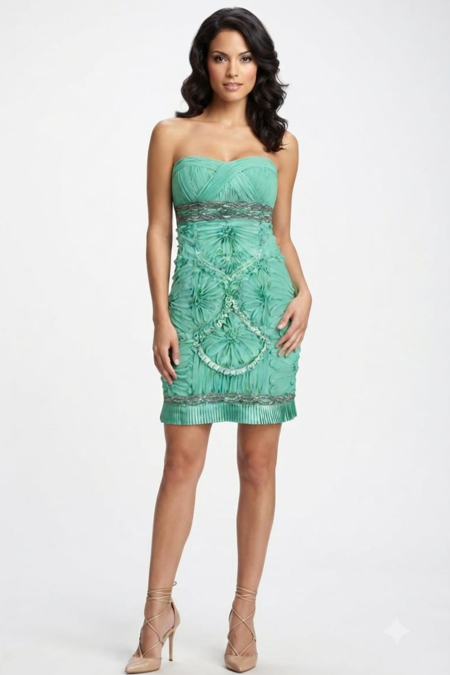 Sue Wong Ruched Floral Pattern Chiffon Dress