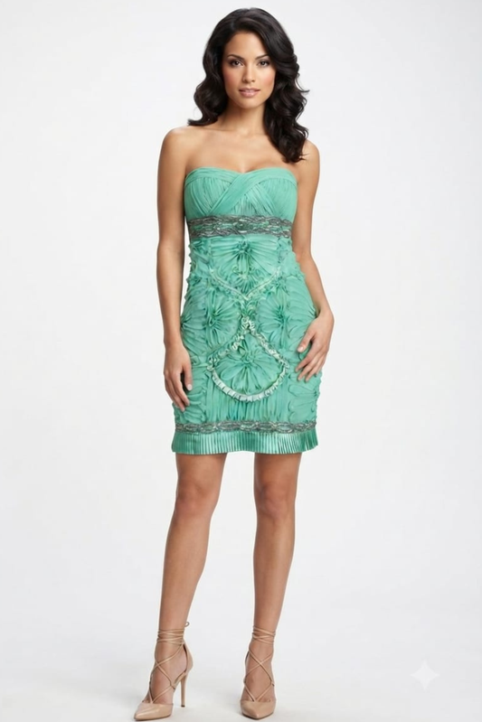 Sue Wong Ruched Floral Pattern Chiffon Dress