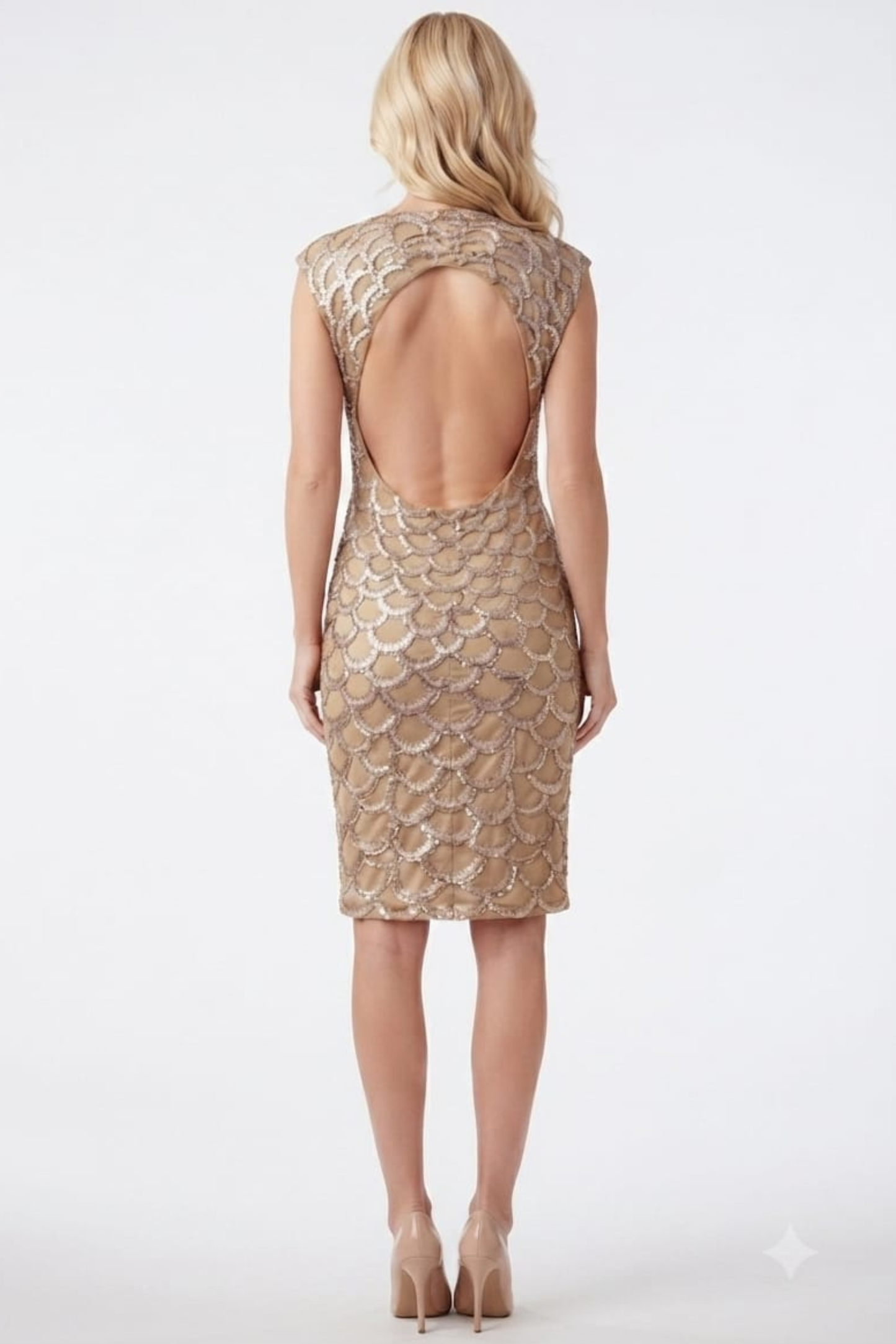 Sue Wong Cap Sleeve Embroidered Scalloped Dress